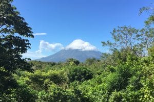 Image of Volcano Concepcion as seen from the balcony at La Via Verde on Ometepe Island, Nicaragua.