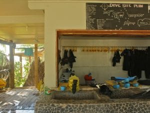 Image of the dive shop and dive map at Blue Lagoon Beach Resort in the Yasawa Island in Fiji.