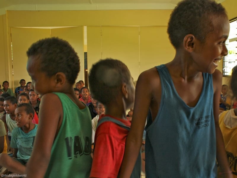 Image of children at school on Nacula Island in Fiji.