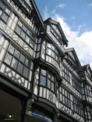 Image of black and white building in the city centre of Chester in England.