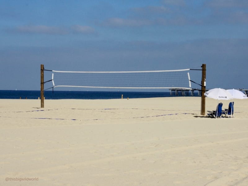 Image of volleyball net on Hermosa Beach in the South Bay area of Los Angeles.