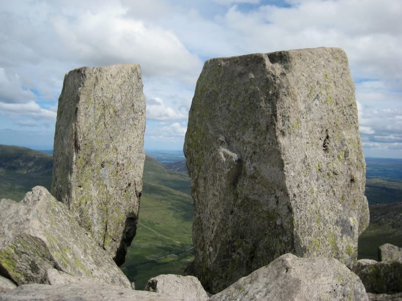 Image of two rocks, Adam and Eve, on top of Tryfan Mountain in North Wales.