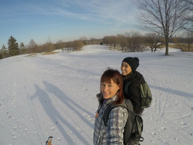 Me and a friend cross-country skiing in Minnesota.