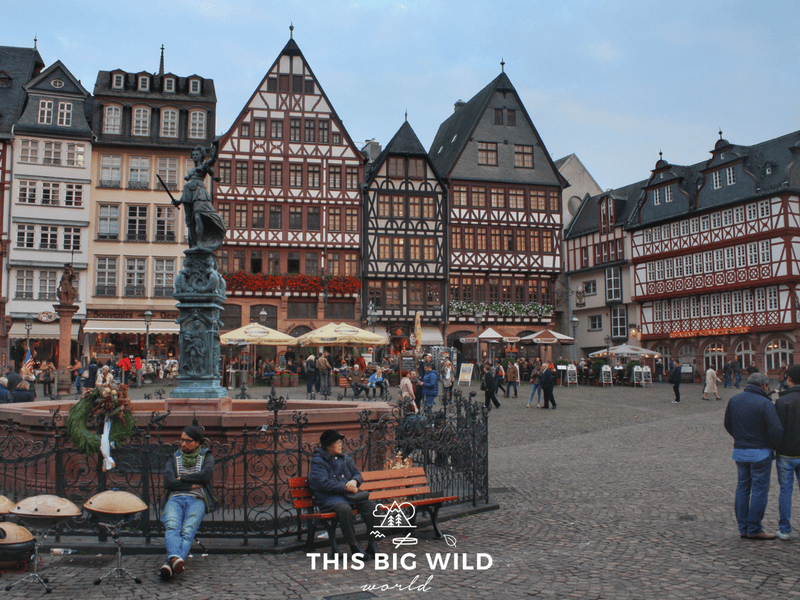 Romerberg, the main square in Frankfurt Germany, where one of my biggest travel fails took place.