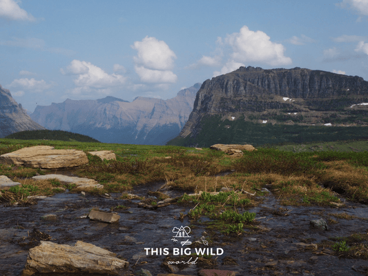 The view of the mountains and melting snow from the Hidden Lake trail at Glacier National Park is amazing!