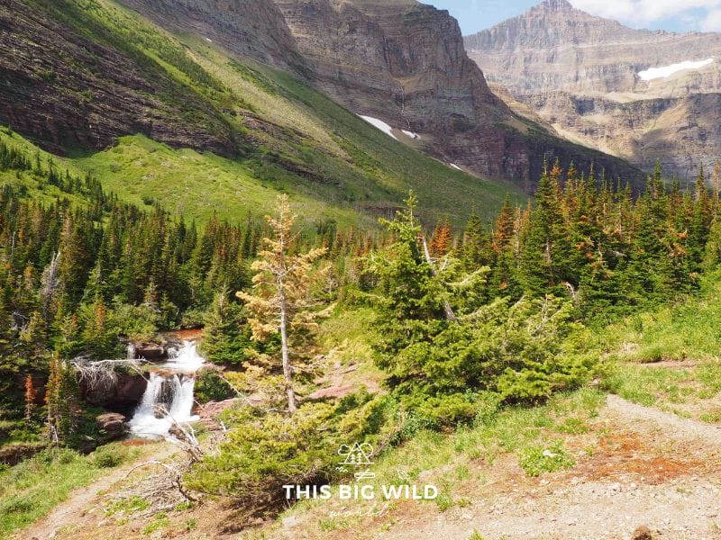 Sunrift Gorge at Glacier National Park has fast moving waterfalls fed by the melting Sexton Glacier.