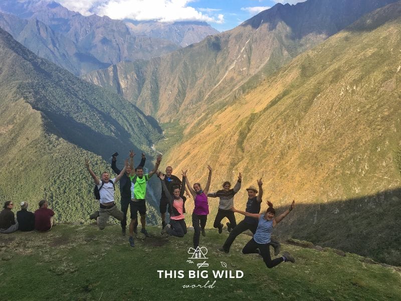 There's room for all sorts of outdoor adventurers and hikers on the trails. Let's not judge those different from us. Photo of group jump shot on the Inca Trail.