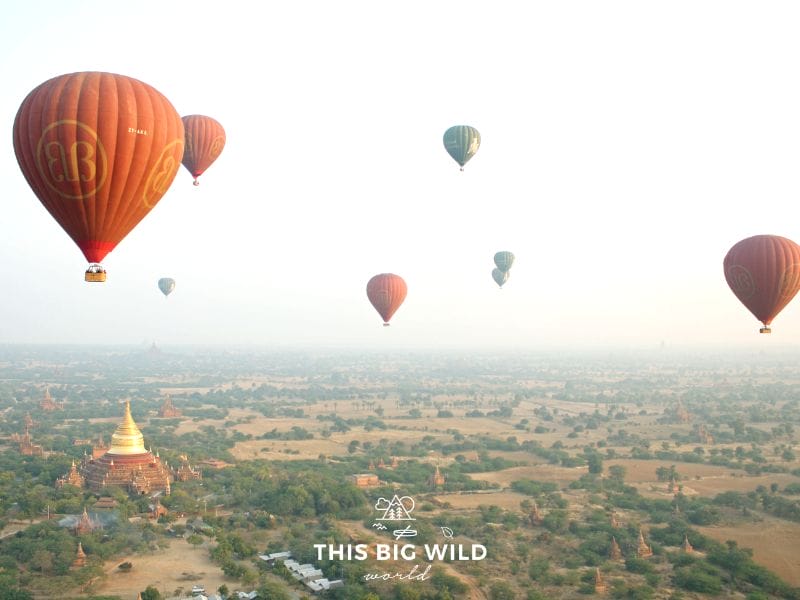 One of the most memorable things to do in Bagan is to experience the sunrise over the temples from a hot air balloon!