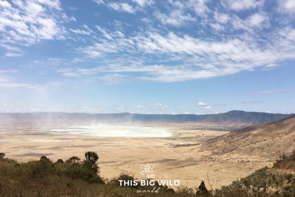Everything you need to know about a budget camping safari in East Africa. The view as you descend into Ngorogoro Crater.