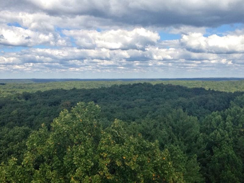 Brown County State Park in Indiana is an unexpected mountain biking destination and known for its spectacular fall colors.