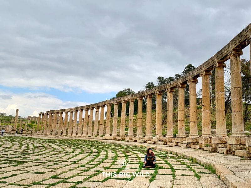 The Oval Plaza or Oval Forum in the ancient city of Jerash in Jordan is breathtaking. Take a moment to sit and appreciate the surrounding columns and intricate paving.