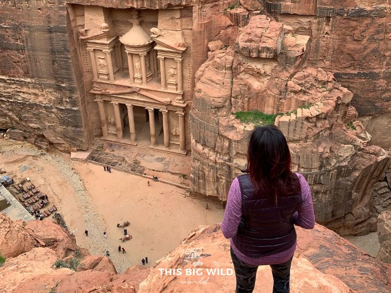 The Al Khubtha Trail in Petra offers an incredible view of the iconic Treasury from above! 