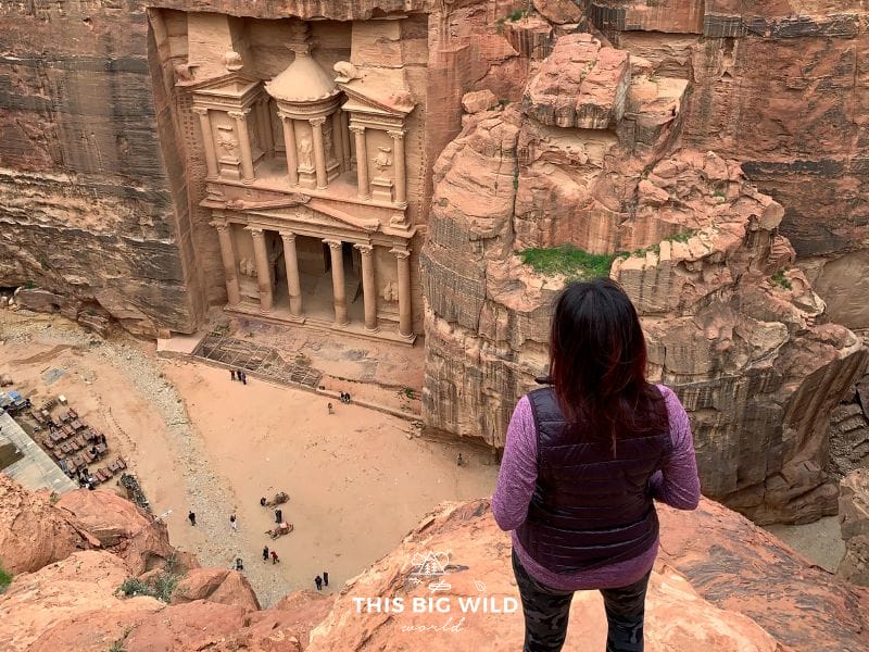 The Al Khubtha Trail in Petra offers an incredible view of the iconic Treasury from above!