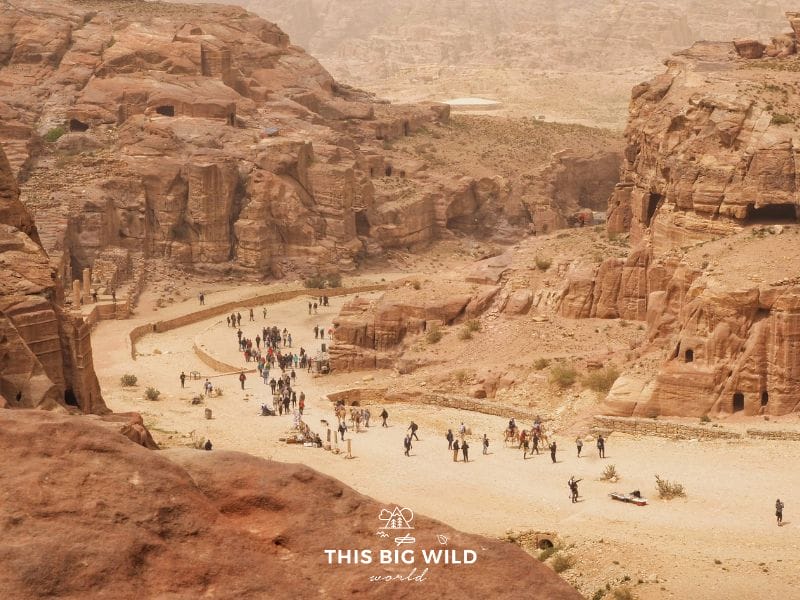 The Street of Facades in Petra is lines with caves that once had, and some still have, intricate facades on them.