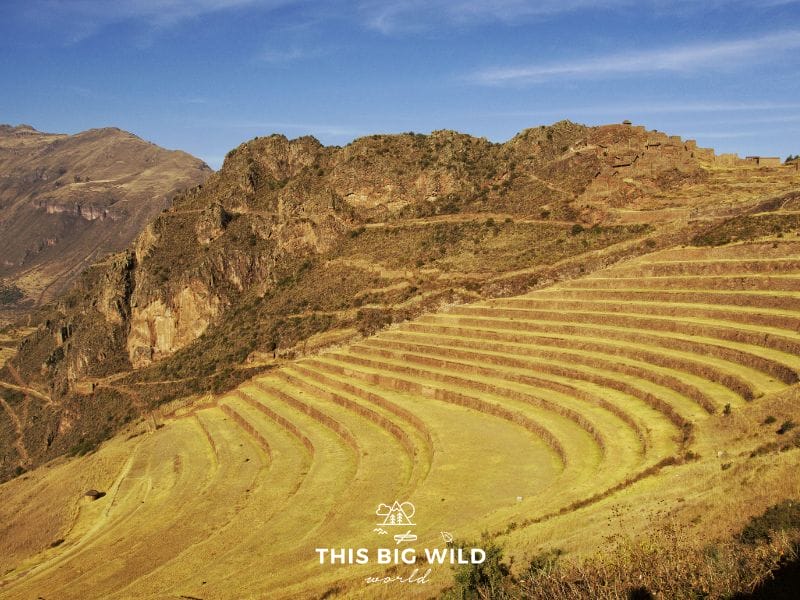 Pisaq has ruins and agricultural terraces at the entrance to the Sacred Valley of the Incas near Cusco.