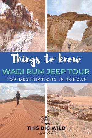 Explore the unique beauty of the Wadi Rum desert in Jordan on a Wadi Rum Jeep tour. Wanna know what to expect in Wadi Rum? Here are 11 things you need to know before you book your tour, including what the vehicles are like, where to camp in Wadi Rum, things to see in Wadi Rum, and more! Don't miss this top destination in Jordan! #wadirum #jordan #desert #middleeast #travel