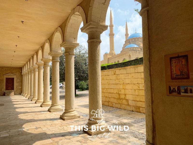 A glimpse of the blue domes of Mohammed Al Amin mosque from nearby St George Greek Orthodox Cathedral in Beirut.