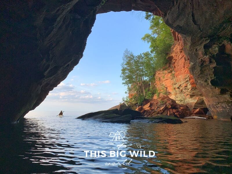View of Lake Superior taken while paddling inside one of the Apostle Islands sea caves. 