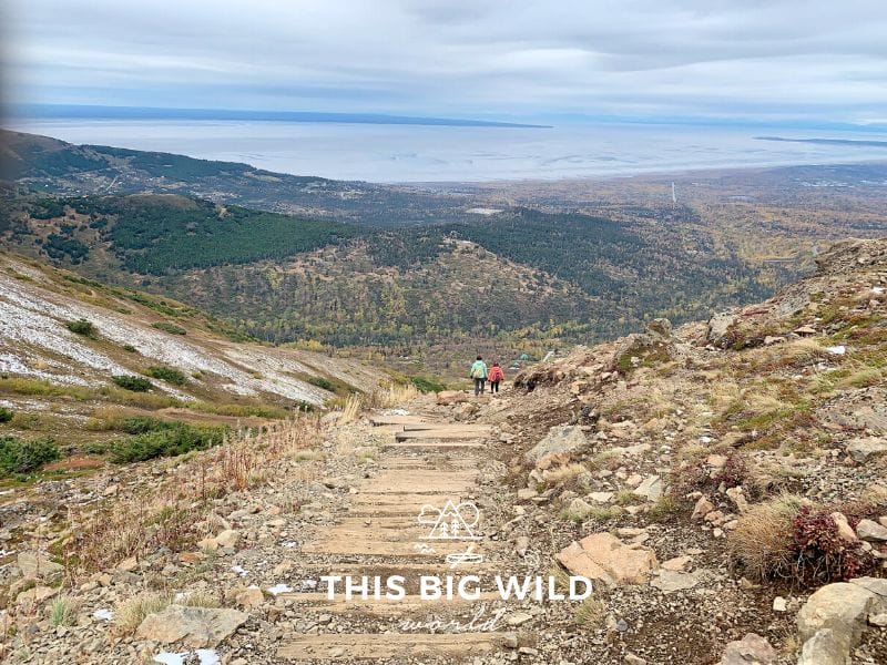 Much of the Flattop Mountain Trail is steep with large railroad ties for stairs.