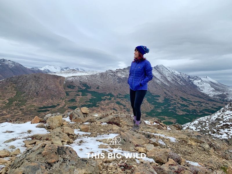 Me enjoying the incredible mountain views from the Flattop Mountain Trail near Anchorage. In September, the surrounding Chugach Mountains are covered in snow!