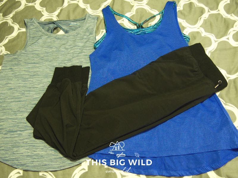More clothing to pack for hiking the Inca Trail in Peru, including two tank tops and a second pair of breathable lightweight pants.