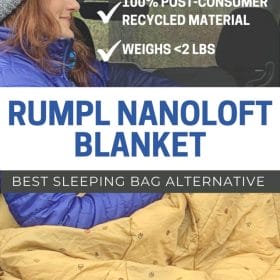 Rumpl Nanoloft Blanket - The best sleeping bag alternative. Certified B Corp, 100% post-consumer recycled plastic, weighs