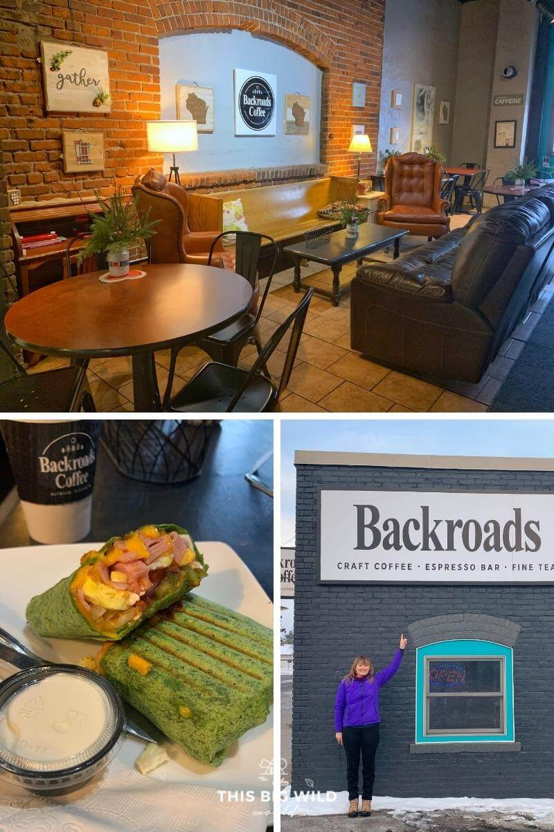 Backroads Coffee in Hayward WI has a cozy interior space, coffee and delicious breakfast burritos.