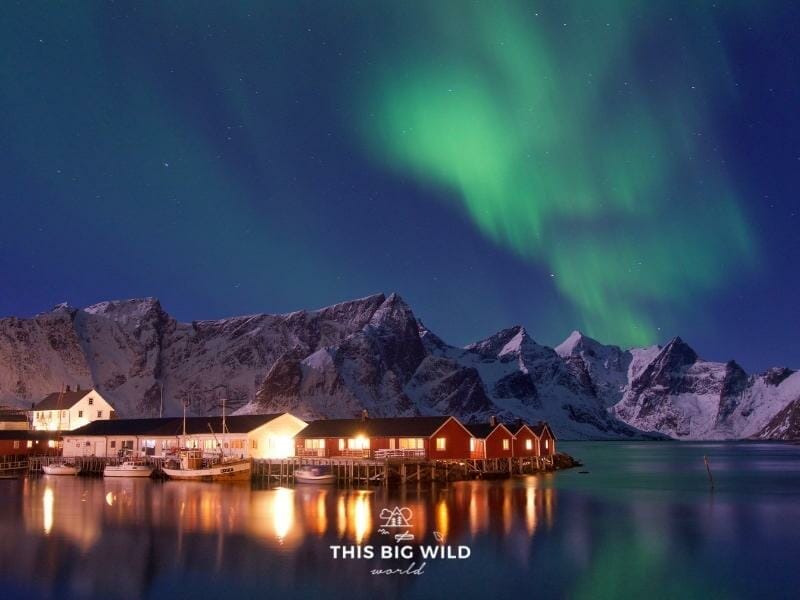 The Northern Lights make the Lofoten Islands in Norway a winter wonderland.