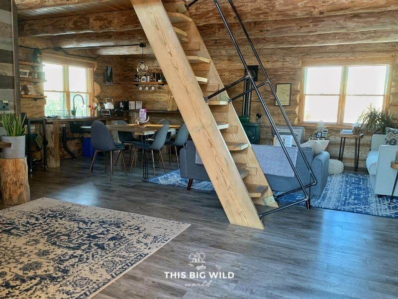 The steps to the loft at Ely Log Cabin are steep. Be sure to use the handrail.