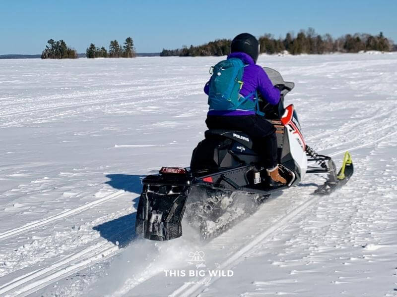 Snowmobiling across Lake Vermillion in Ely MN
