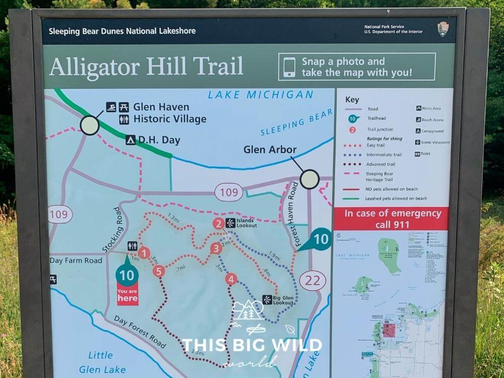 Alligator Hill hiking trail map at Sleeping Bear Dunes National Park