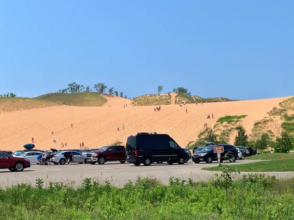 The Dune Climb at Sleeping Bear Dunes is a towering sand dune with access to Lake Michigan.