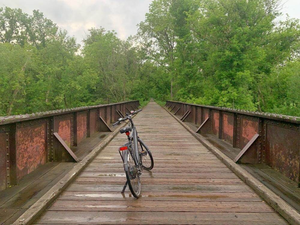 Bike on a bridge on the Root River State Trail in Lanesboro Minnesota