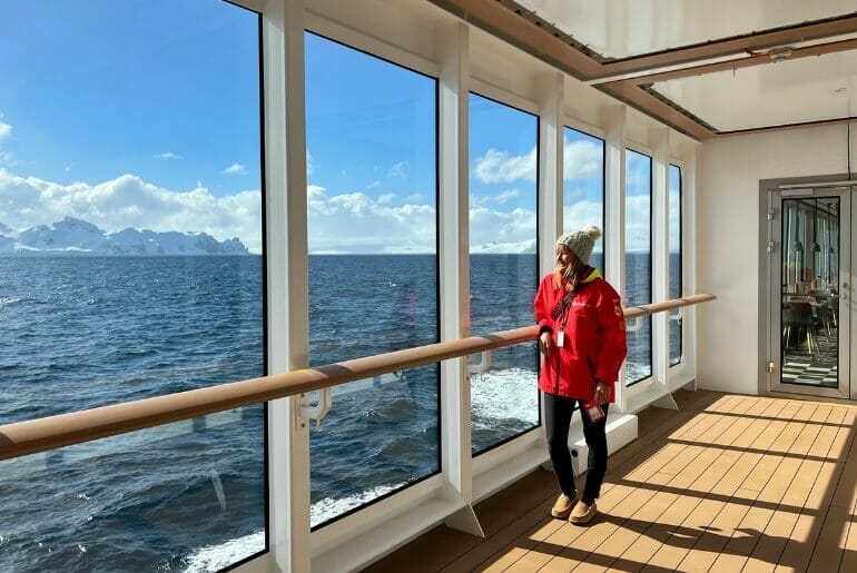 Me staring out the window of the Antarctica cruise ship