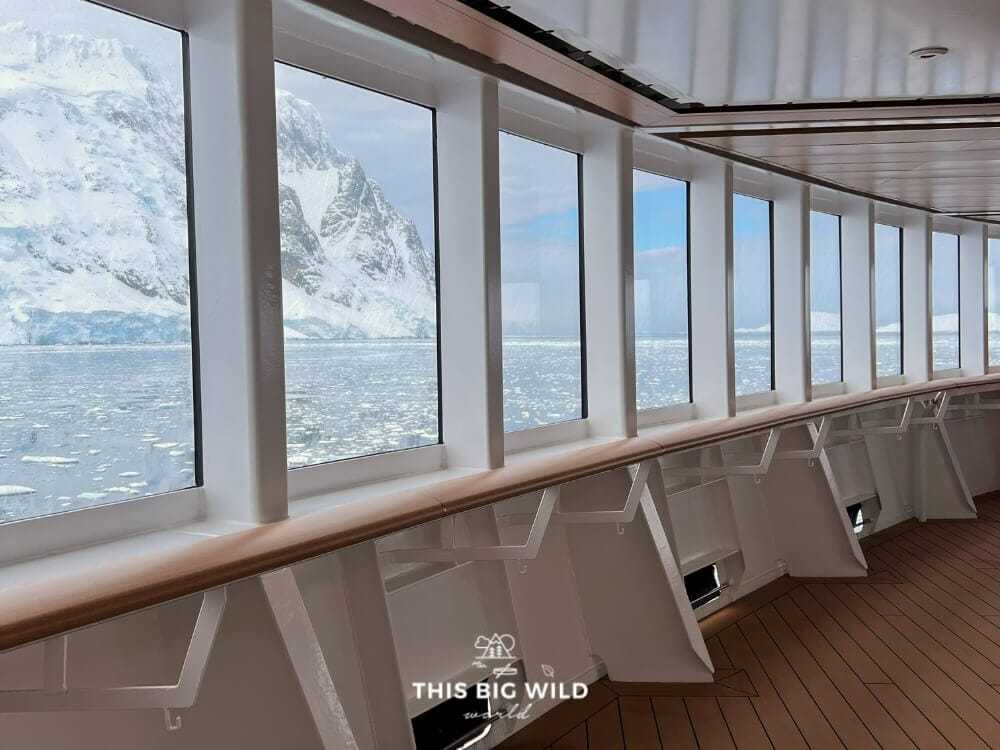The observation deck on board the MS Fridtjof Nansen ship in Antarctica.