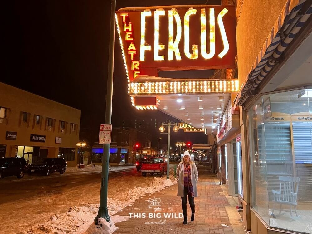 The lighted sign outside of the historic Fergus Falls theater.