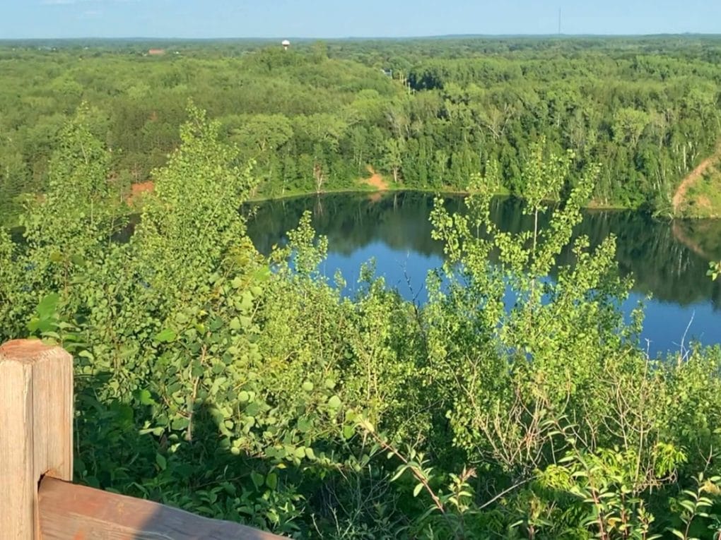 Lookout Mountain offers a great view of the mine pit lakes and forest surrounding Crosby MN.