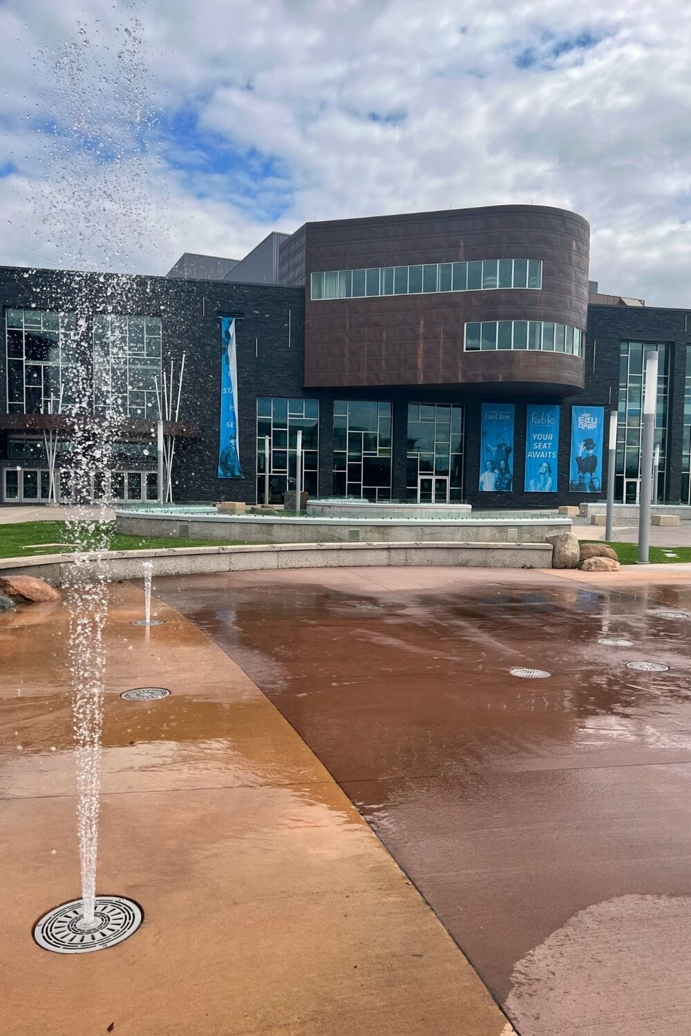 Water installation outside of The Pablo Center in downtown Eau Claire WI