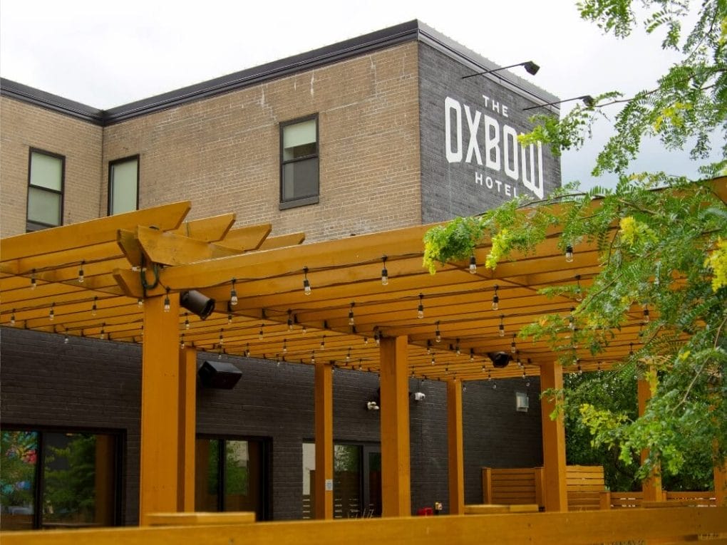 The Oxbow Hotel and outdoor patio in Eau Claire WI.